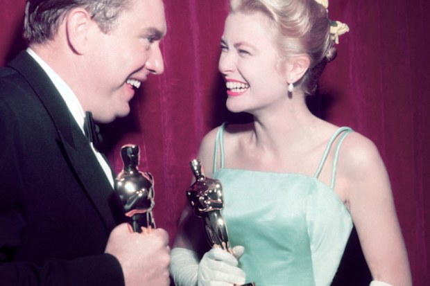 Grace Kelly celebrates at the 1955 Oscars