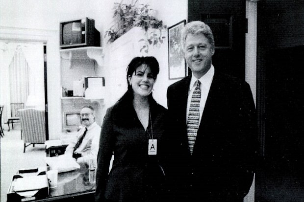 A photograph showing former White House intern Monica Lewinsky meeting President Bill Clinton at a White House function submitted as evidence in documents by the Starr investigation and released by the House Judicary committee September 21, 1998.