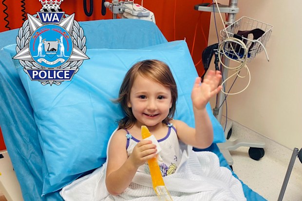 Cleo Smith in hospital in a photo released by police.