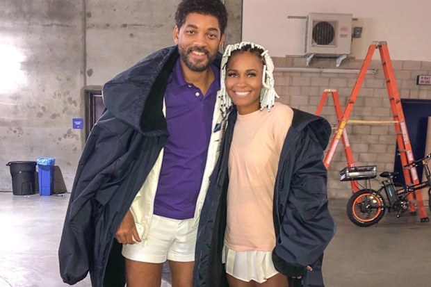 Ayan Broomfield and Will Smith on the set of King Richard.