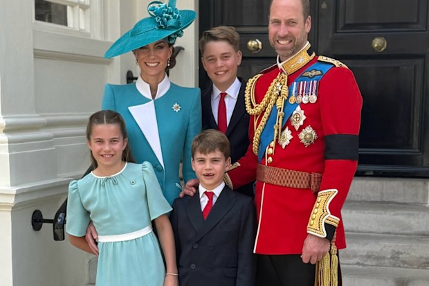Prince William and Catherine, the Prince and Princess of Wales, with Prince George, Princess Charlotte and Prince Louis at Trooping the Colour in June, 2025.