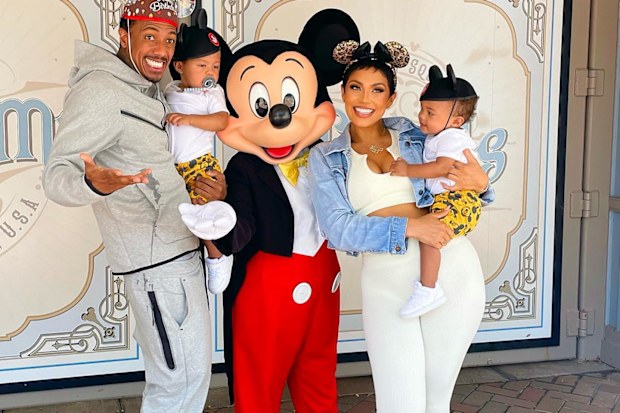 Nick Cannon, Abby De La Rosa and their twin sons Zion and Zillion on the boys' first birthday at Disneyland
