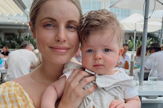Keira Rumble holds her son Hunter, born July 2021.