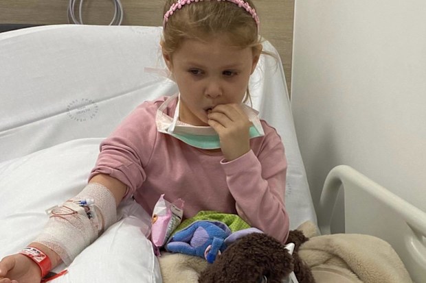 Lily Waegers in hospital after being diagnosed with severe aplastic anaemia.