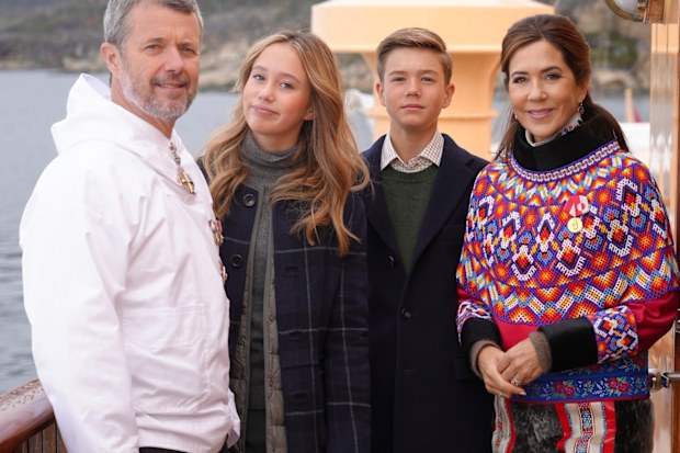 King Frederik and Queen Mary with Princess Josephine and Prince Vincent on board the royal yacht Dannebrog during a tour of Greenland in July 2024.