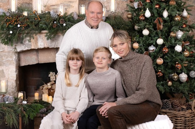 Monaco royal family 2024 Christmas card. Prince Albert II, Princess Charlene, Prince Jacques and Princess Gabriella pose for the 2024 Christmas card.