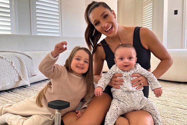 Kayla Itsines with daughter Arna and son Jax.