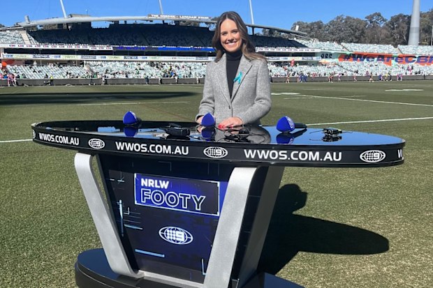 Marlee Silva hosting at the desk for NRLW