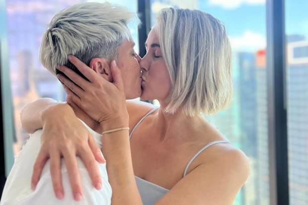 Michelle Heyman and Christine Aldridge share a kiss.
