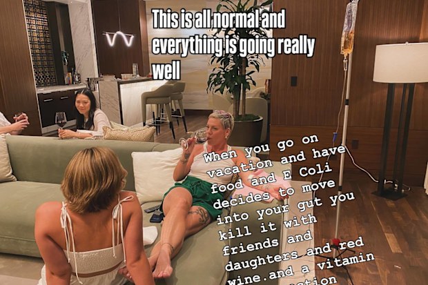 Singer Pink shares a photo of herself hooked up to an IV on holiday