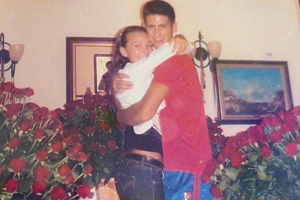 Novak and Jelena Djokovic in the 2000s, celebrating two years of dating with hundreds of red roses.