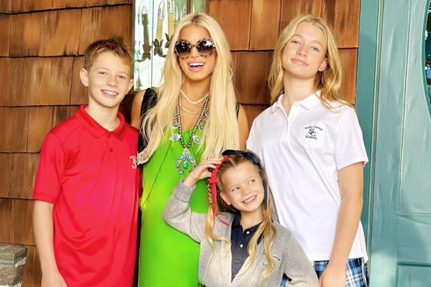 Jessica Simpson with her three children in 2024.