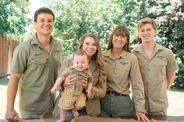 Bindi Irwin with husband Chandler Powell, daughter Grace Warrior, mum Terri and brother Robert.