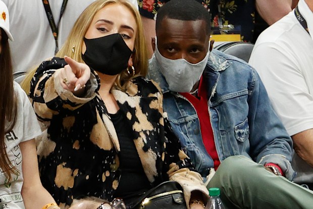 Singer Adele looks on next to Rich Paul during the first half in Game Five of the NBA Finals between the Milwaukee Bucks and the Phoenix Suns at Footprint Center on July 17, 2021 in Phoenix, Arizona. 