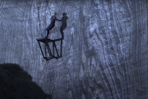 Rhiannan Iffland before a cliff dive in an underground salt mine in Romania.