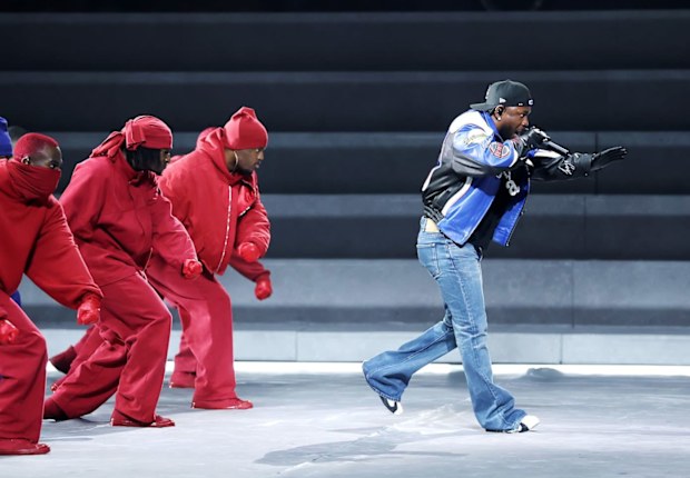 Kendrick Lamar performs on stage during the halftime show at the Super Bowl LIX on February 9, 2025