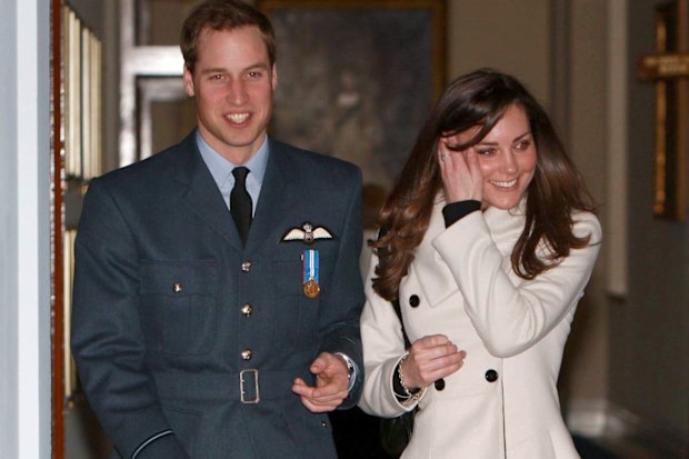 Britain's Prince William and his girlfriend Kate Middleton walk together at RAF Cranwell, England, April 11, 2008, after William received his RAF wings from his father, Prince Charles. 