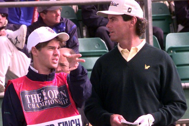 Tennis star Todd Woodbridge caddied for Ian Baker-Finch during the opening round of the 126th Open Championship at Royal Troon. (Photo by Chris Bacon - PA Images via Getty Images)