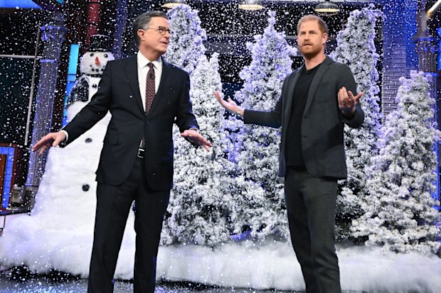 Stephen Colbert and Prince Harry during the December 3, 2025 episode of The Late Show.