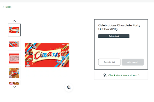 Celebrations chocolates are sold out on Woolworths website