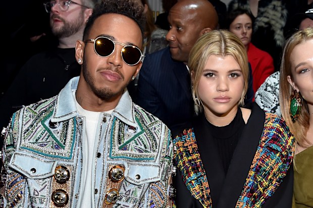 Lewis Hamilton and Sofia Richie at the Balmain Menswear Fall/Winter 2017-2018 show as part of Paris Fashion Week on January 21, 2017 in Paris, France.