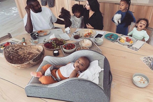 Kim Kardashian, Kanye West, kids, breakfast, North, Saint, Chicago, Psalm