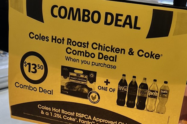 coles roast chickens display