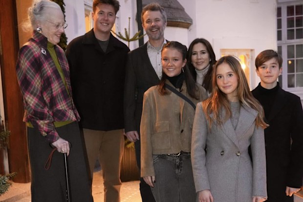 Queen Margrethe II, Crown prince Christian, King Frederik, Princess Isabella, Queen Mary, Princess Josephine and Prince Vincent at Christmas 2024.