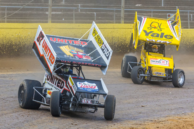Shane van Gisbergen finished 14th in the feature race on his sprint car debut at Western Spring Speedway.