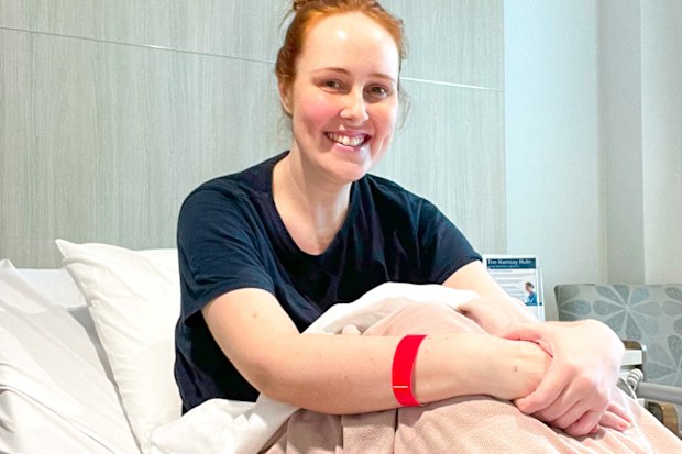 Skin cancer survivor Courtney Mangan in hospital.