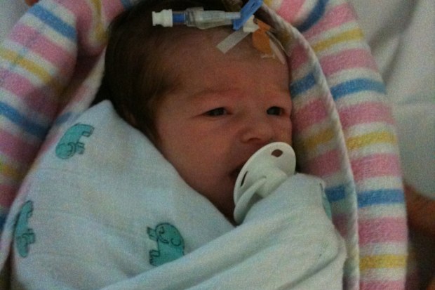 Eva Kalpidis as a baby in hospital.