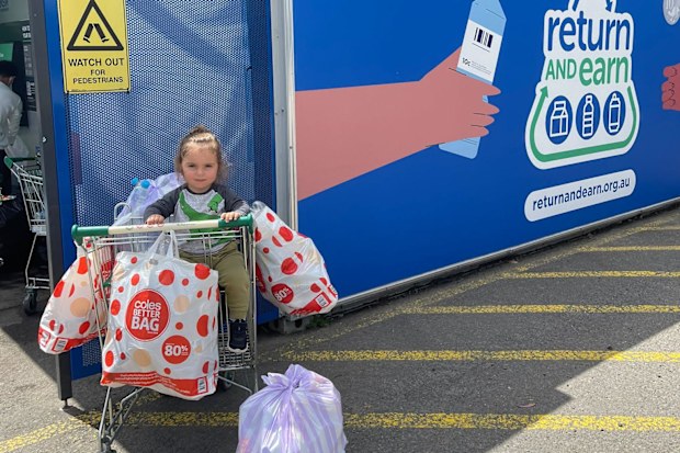 Noah Kharoufeh at Return and Earn collection point. 