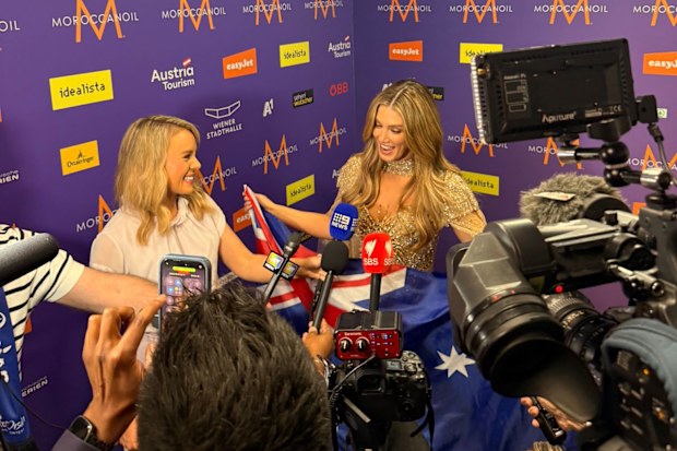 Hannah Sinclair reported on Eurovision in 2026 with Delta Goodrem