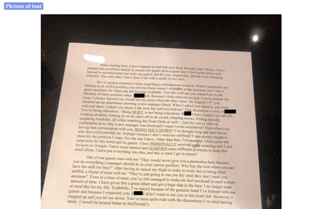 Hotel resignation letter post