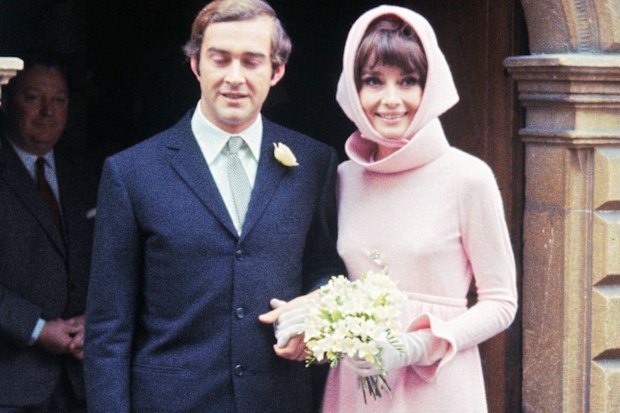 Audrey Hepburn poses with her new husband, Italian psychiatrist Dr. Andrea Dotti, after their wedding, January 18, 1969