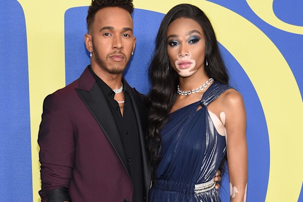 Lewis Hamilton and Winnie Harlow attend the 2018 CFDA Fashion Awards at Brooklyn Museum on June 4, 2018 in New York City.