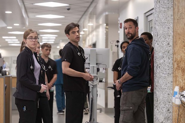 Taylor Dearden, Patrick Ball and Noah Wyle in The Pitt