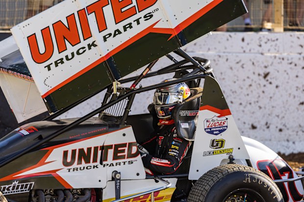 Shane van Gisbergen onboard his United Truck Parts-backed sprint car.