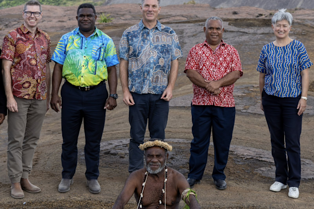 Richard Marles, Penny Wong and other ministers from Australia and Vanuatu after initialling the Nakamal Agreement.