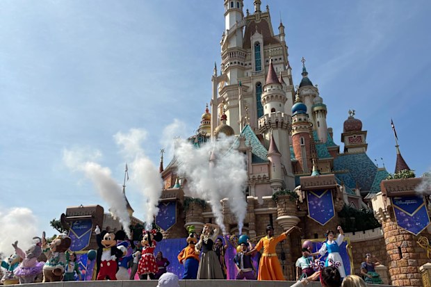 Images from Sean Thompson's famil to Hong Kong Disneyland for 9Travel. One of the many live shows that happen in front of the castle during the day and night.