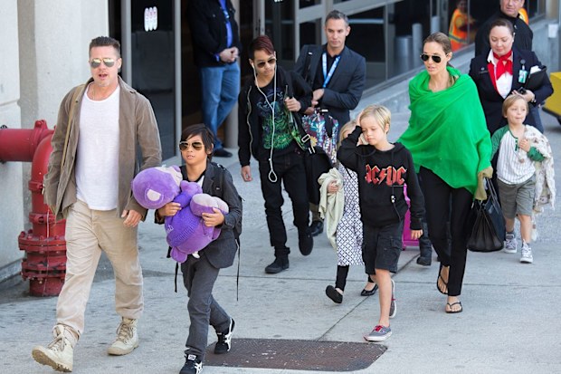 Brad Pitt and Angelina Jolie with their children in 2014 in Los Angeles.