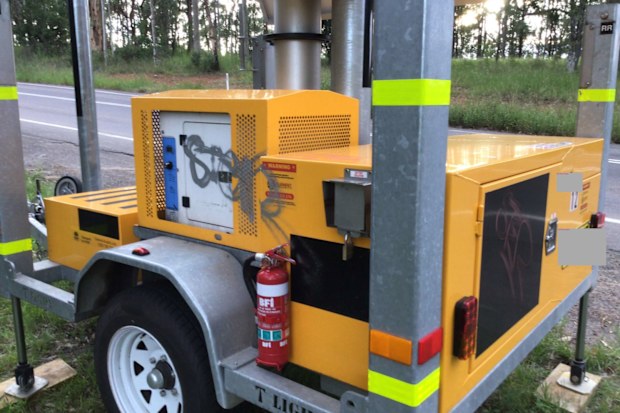 Trailers with cameras mounted on them have been graffitied. 