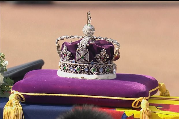 The Imperial State Crown atop Queen Elizabeth II's coffin.