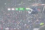 Aerial shot of Sydney Harbour Bridge during pro-Palestine protest