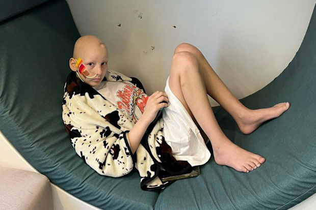 Bridgette in hospital during her brain cancer treatment.