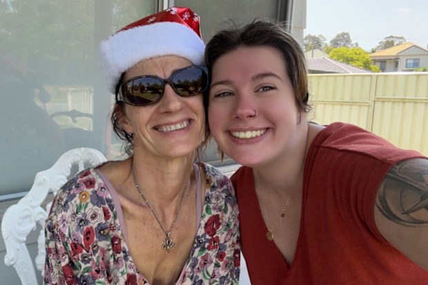 Imogen and daughter Jasmine celebrating Christmas.