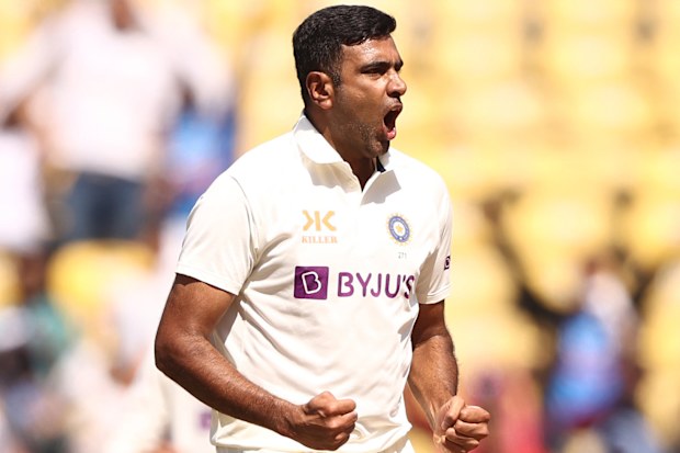 Ravichandran Ashwin of India celebrates taking the wicket of David Warner of Australia during day three of the First Test match in the series between India and Australia at Vidarbha Cricket Association Ground on February 11, 2023 in Nagpur, India. (Photo by Robert Cianflone/Getty Images)