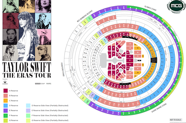 The seat map for the Melbourne Eras show.