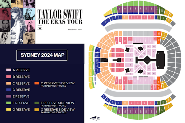 The seat map for the Sydney Eras show.