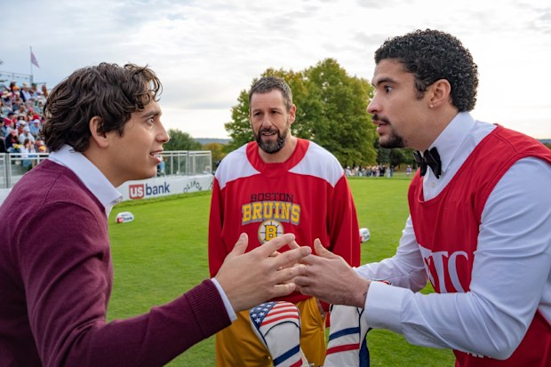Marcello Hernandez, Adam Sandler and Bad Bunny in Happy Gilmore 2